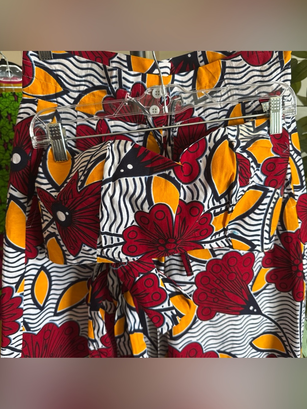 Women’s Floral African Print Jorts & Bandeaux Matching Top in Red & Yellow